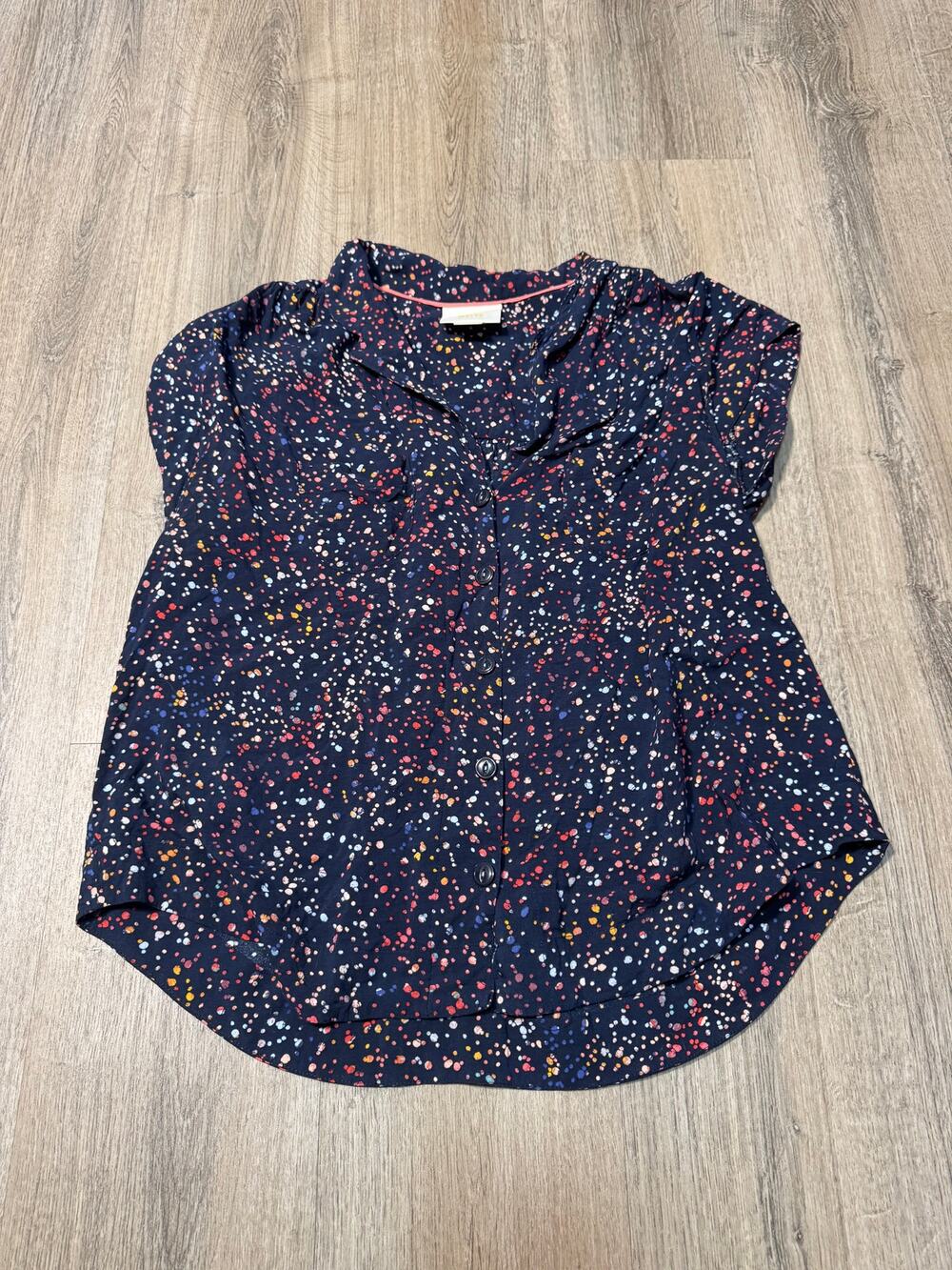 Maeve by Anthropologie Women's Navy Floral Print Short Sleeve Blouse